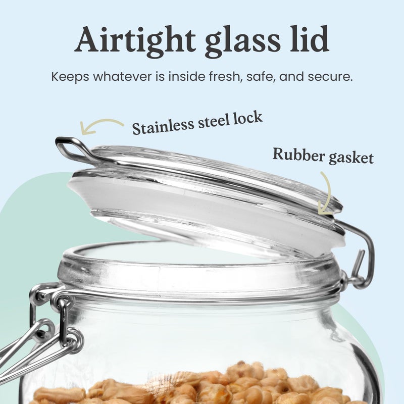 Marbelous Set of 3 Glass Mason Jar 64 Ounces with Airtight Lid Large Jars With Stainless Steel Bail And Trigger Clamps - Image 4